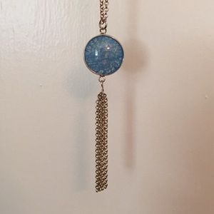 Long Gold and Blue Stone Necklace